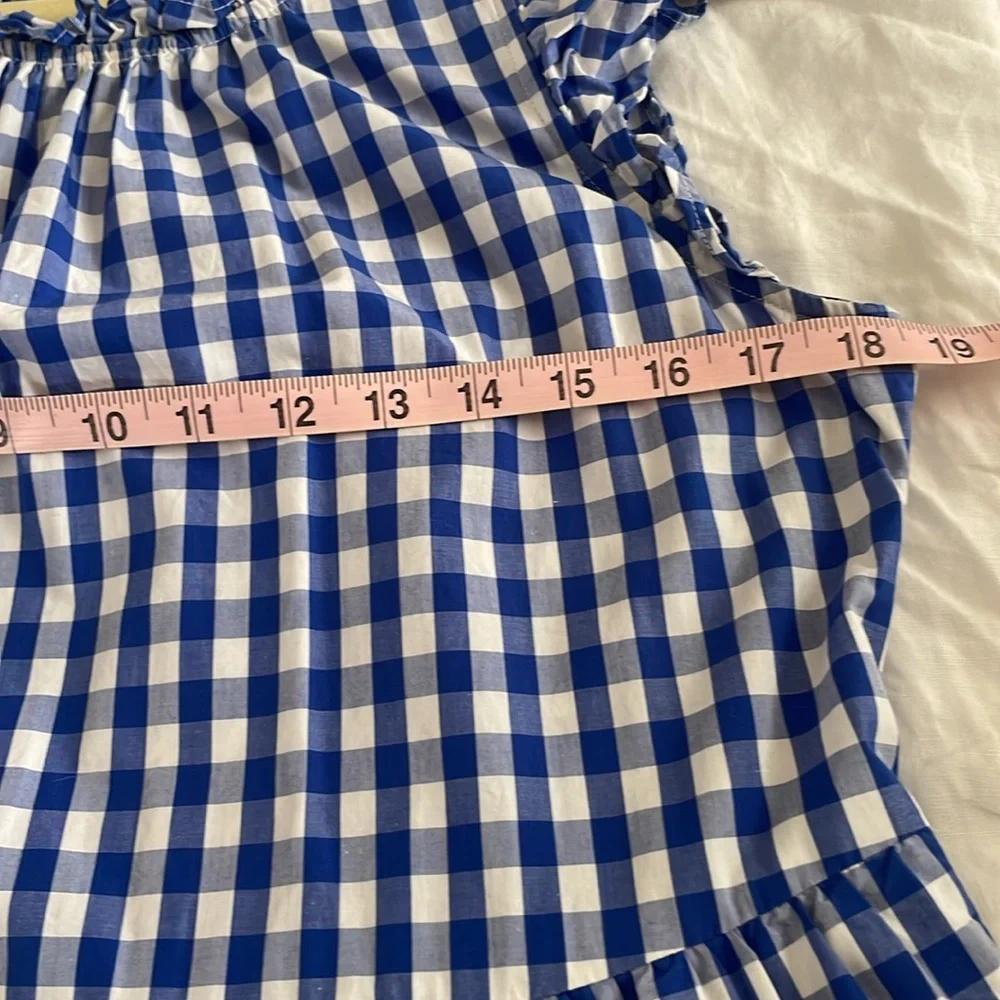 J. Crew Blue and White Gingham Tiered Midi Dress
